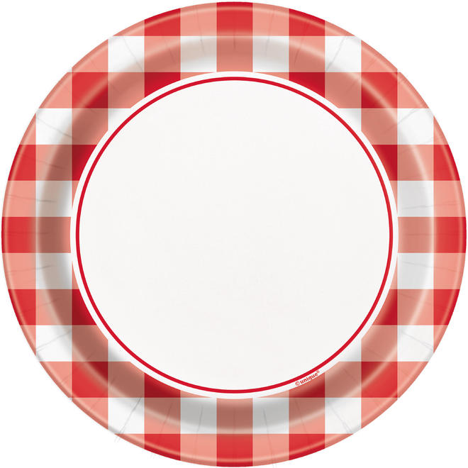 Other Brands LVU 58714 Red Gingham Round 7 Dessert Plates 8ct