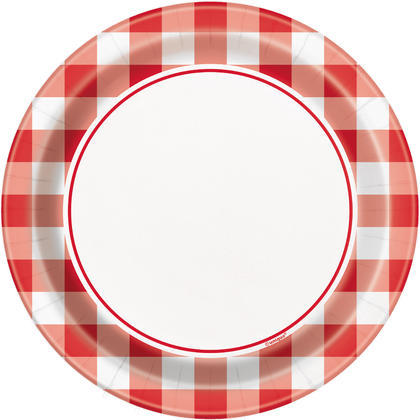 Red Gingham Paper Oval Plates, 8ct