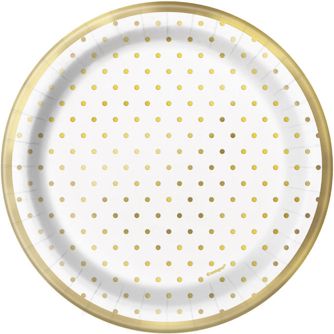Other Brands LVU 72574 Elegant Gold Foil Dots Round 7 Dessert Plates 8ct Foil Board