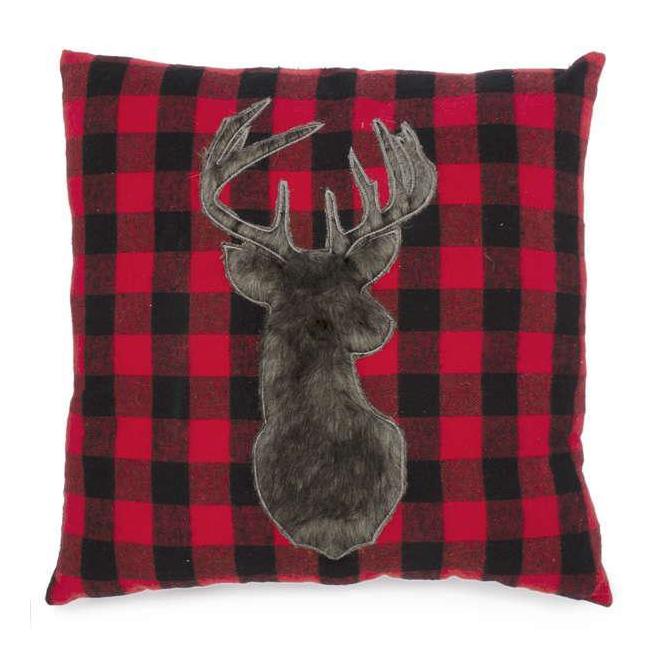Other Brands LVAT I8311 Decorative Cushion Red Plaid Cushion with Faux Fur Deer 17 X 17
