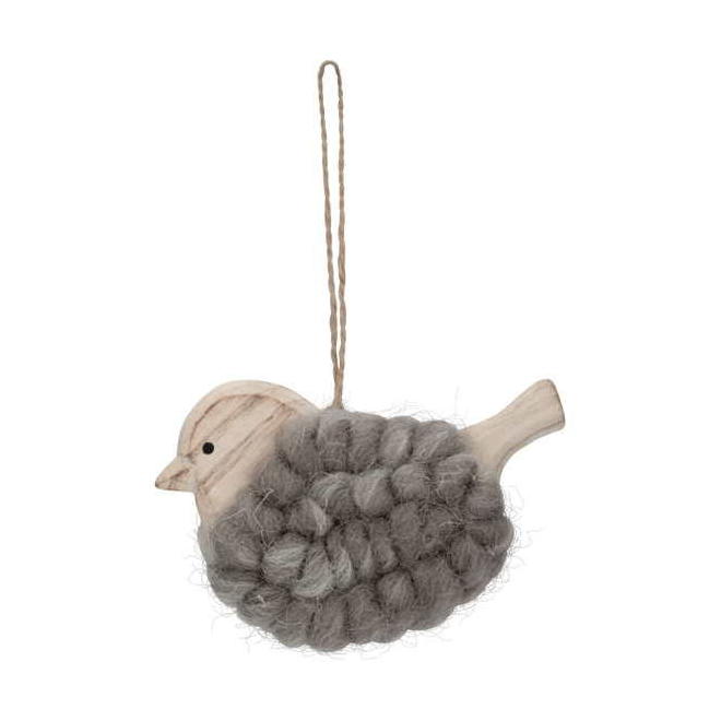 Other Brands LVAT Z8119 Christmas D cor Grey wool trim bird orn 4 5 X 3