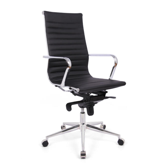 Modern High-Back Ribbed Office Chair with Fixed Arms - Moustache®