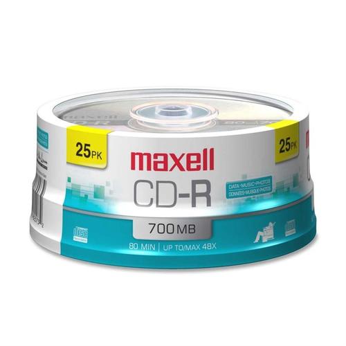 Maxell 104565 Blank Media Maxell CD R 700 25CL 700MB 80 Minute Multi Colored CD R Discs Spindle 25 Pack