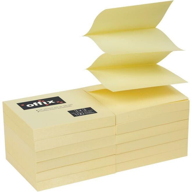 Offix 995 NOV3X3ZZ Post it Self Stick Notes Flags Offix Self Adhesive Pop Up Notes 3 x 3 Yellow 12 Pads Pack
