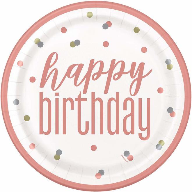 Other Brands LVU 84892 Birthday Party Supplies Glitz Rose Gold Happy Birthday 9 Plates 8ct