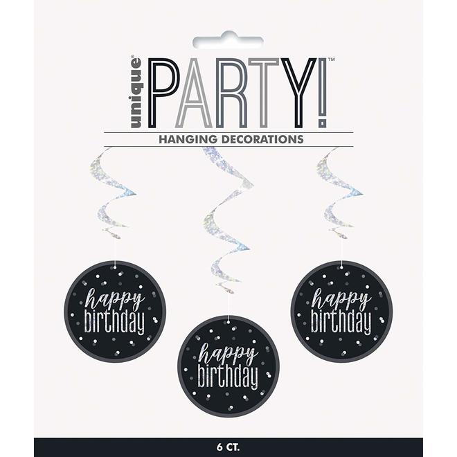 Other Brands LVU 83780 Birthday Party Supplies 6 Birthday Glitz Black Silver Hanging Swirls 32 L Happy Birthday