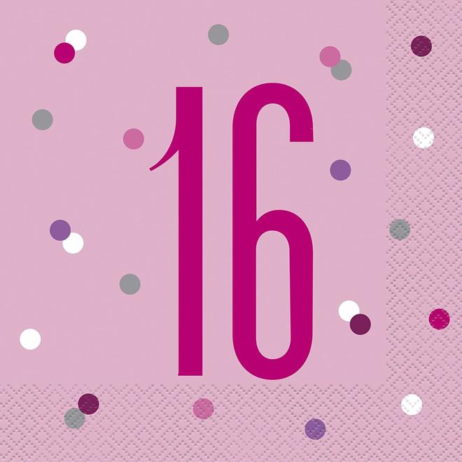 Other Brands LVU 83566 Birthday Party Supplies Birthday Glitz Pink Silver Luncheon Napkins 16pcs Age 16