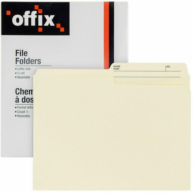 Offix 740 78001 File Folders Offix Reversible File Folders with 1 2 Cut Printed Tab Manila 100 Pack