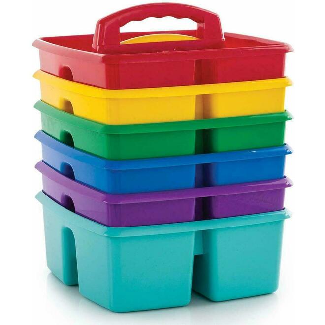 Storex 00940U06C STORAGE CRATES BINS Storex S L Caddy Assorted Colors Yellow Blue Teal Red Green Purple Black 6 Pack