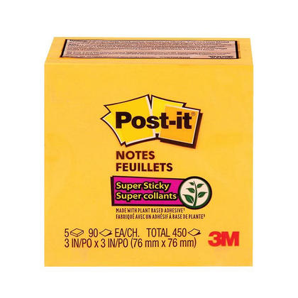 3M® Post-it® Feuillets super autocollants, 3" x 3", 5 blocs / paquet