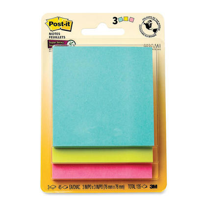 3M Post-it® Super Sticky® Notes, Miami Collection, Assorted Colors