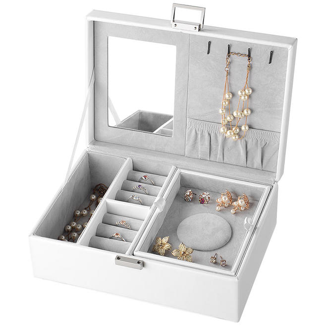 SortWise SW JO 016 Watch Jewelry Storage Jewelry Box Faux Leather Organizer With Mirror