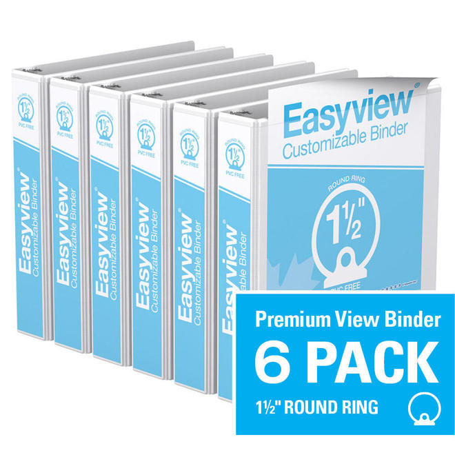 Davisgroup 8412 00 06 Binders Davis Group Easyview Premium Round Ring Customizable View Binder 6 Pack 1 5 White