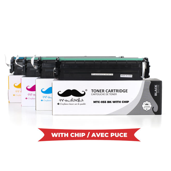 Moustache Canon 055 Combo WithChip Color ImageClass MF741Cdw Canon 055 Compatible Toner Cartridge Combo BK C M Y With Chip Mo