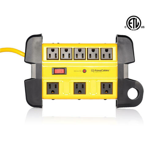 PrimeCables Cab LTS 8TS Plugs Sockets 8 Outlets Metal Housing Surge Protector with 14AWG 10Ft Cord 1350 Joules PrimeCables