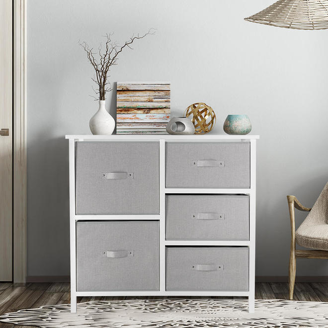 Fabric 5Drawer Storage Organizer Unit with Fabric Bin Storage Unit