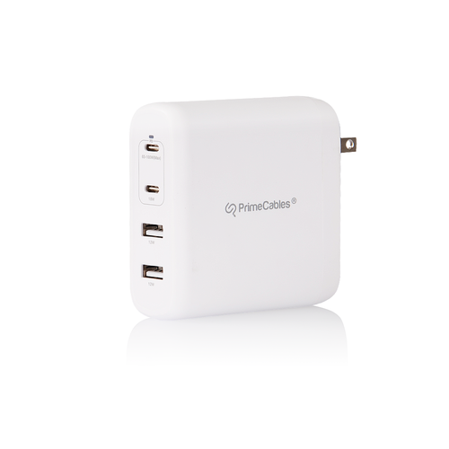 PrimeCables PC PD100U 4UTGA iPhone Cables Chargers 100W GaN 4 Port Type C MacBook Fast PD Charger with Foldable Plug PrimeCab