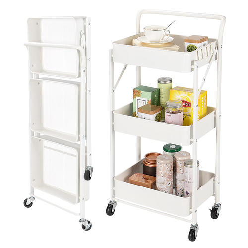 3 Tier Folding Metal Storage Rolling Cart Sortwise