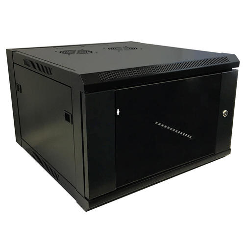 Other Brands RM 501 6U Wall Mount Bracket Cabinet Shelves Wall Mount Cabinet 6U x 19 5 Usable Depth Glass Door Fans Black