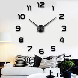 3D Large Modern DIY Wall Clock - Black