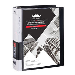 2" D-Ring View Binder, Letter Size, 3 Holes, Black, PP Plastic- Moustache®