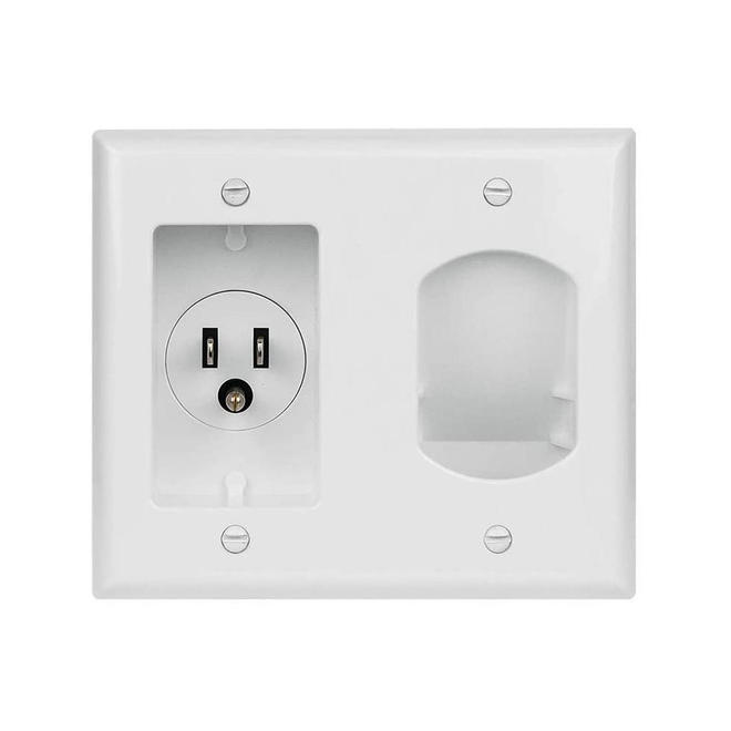 PrimeCables PC WP HJ115P81 Power Wall Plates 2 Gang Low Voltage Pass Through Cable Concealer Wall Plates With Recessed Plug P