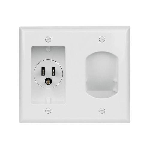 PrimeCables PC WP HJ115R81 Power Wall Plates 2 Gang Low Voltage Pass Through Cable Concealer Wall Plates With Recessed Power 