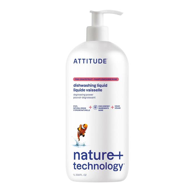 attitude LVTH 13182 All Kitchen Bathroom Cleaners Natural Dish Soap Hypoallergenic and Biodegradable 1L Citrus Zest ATTITUDE