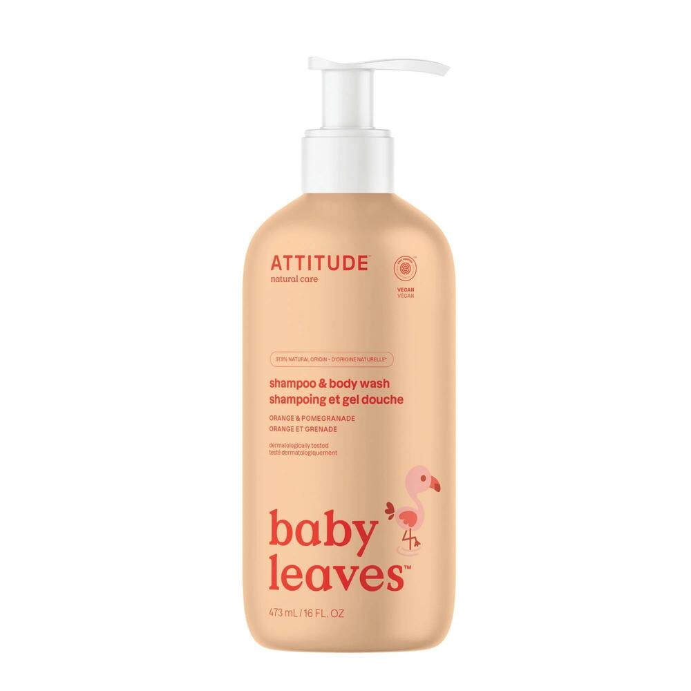 ATTITUDE Baby Shampoo and Body Wash 2-in-1, Gentle On Sensitive