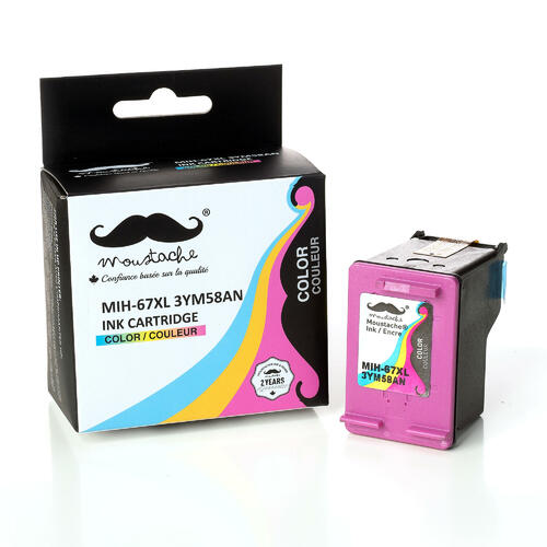 Moustache HP 67XL 3YM58AN Color ENVY 6052 All In One Remanufactured HP 67XL 3YM58AN Color Ink Cartridge High Yield Moustache
