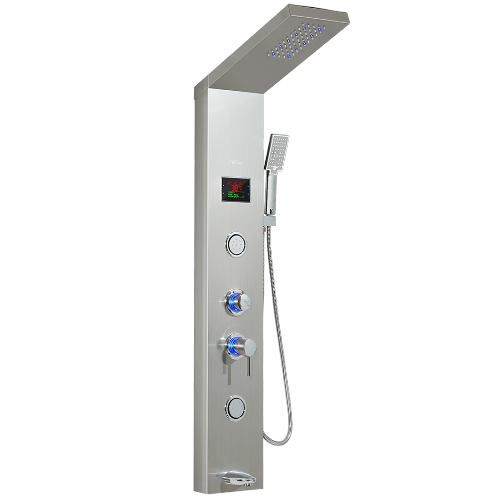 LED Light Rainfall Shower Head MultiFunction with Temperature Display