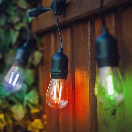 Rayonled OSL 2W 27K 48FT 120 RGBW Holiday Lighting 48Ft Outdoor String Light Weatherproof 15Hanging Sockets S14 E26 2W 15 LED