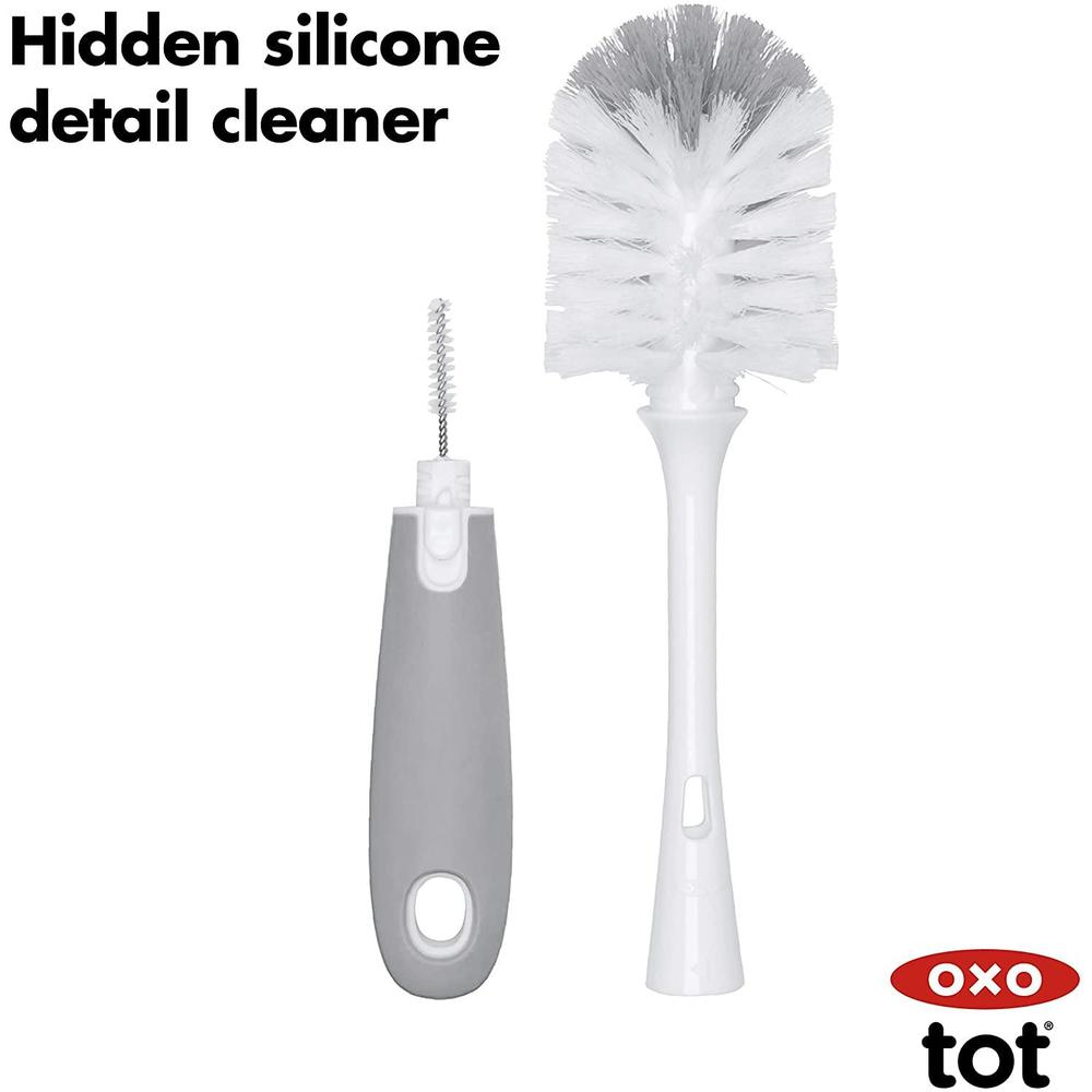OXO TOT Bottle Brush With Bristled Cleaner Stand,Grey