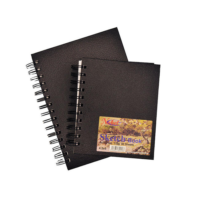 Nobel NB 301114 Sketching Drafting Art Paper Nobel Spiral Bound Book with Leather Cover Vertical Black 80 sheets 110gsm 11 x 