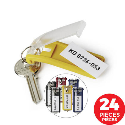Durable® Key Tags with Snap-Open Label Window, Assorted Colors, 24 ...