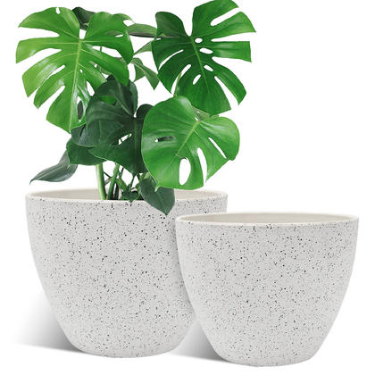14" Novelty Collection Round Planter Pot with Drain Hole - White - 2 Pack