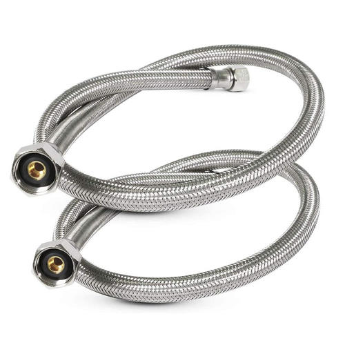 LIVINGbasics LVB FF001 Kitchen Fixtures Stainless Steel Washing Machine Hose With Universal 90 Degree Elbow 3 Ft LIVINGbasics
