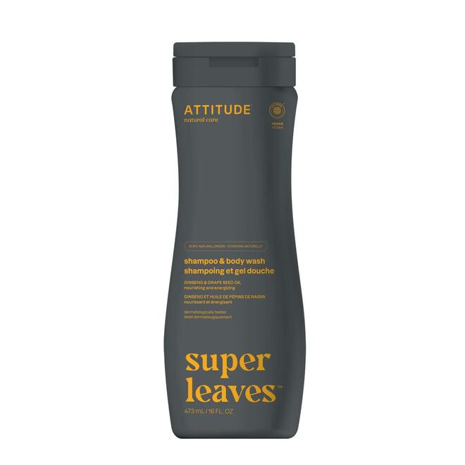 attitude LVTH 11005 Attitude Super Leaves Hypoallergenic Natural 2 in 1 Shampoo and Body Wash Black Willow Aspen ATTITUDE