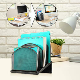 Metal Mesh Tiered File Sorter, 5 Sections, Letter to Legal Size Files, Black - Moustache®