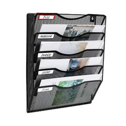 Space Saving 5 Pockets Office Wall Mesh File Holder Magazine Rack - Moustache®