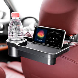 Multi-Function Foldable Car Headrest Tray with Cup Holder, Black - PrimeCables®