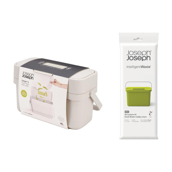 Joseph Joseph Compo4 Easy-Fill Compost Bin Food Waste Caddy with Adjustable  Air Vent 4L
