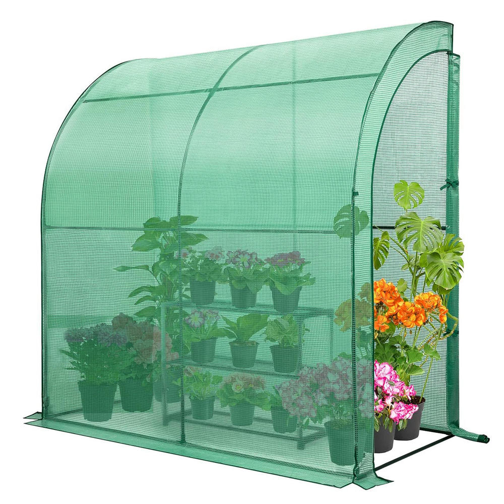Outdoor Lean to Walkin Greenhouse with Shelf & Rollup Zipper Entry