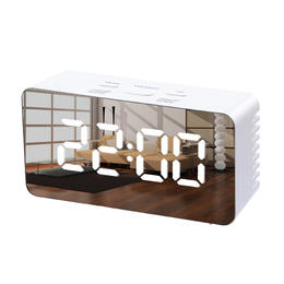 Creative Digital Mirror Alarm Clocks Support USB Charger and batteries power supply - White