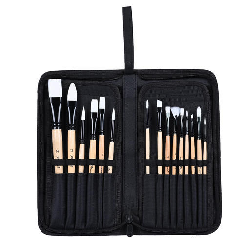 Other Brands PBS15PK Painting Accessories Acrylic Brush Set with Tough Nylon Hair 15 Pieces Pack Assorted Sizes