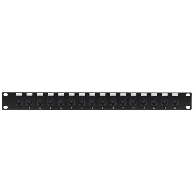 No Brand Cab PP 16C6A PT RJ45 Patch Panel Black16 Port Cat6a Patch Panel 19 Rackmount 1U Pass Through