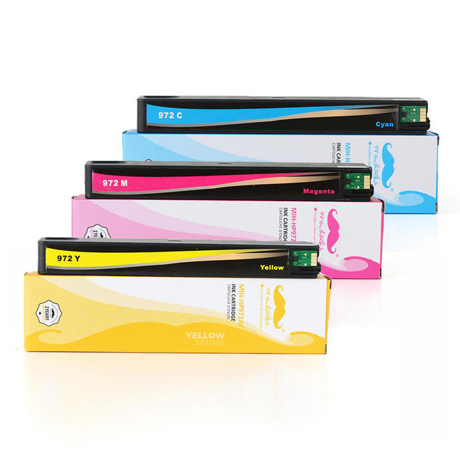 Moustache HP 972A CMY Combo PageWide 377dw MFP Remanufactured HP 972A Color PageWide Ink Cartridge Combo C M Y Moustache