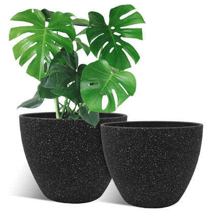 14" Novelty Collection Round Bowl Planter Pot, Plastic, Set of 2, Black - Yardlab™