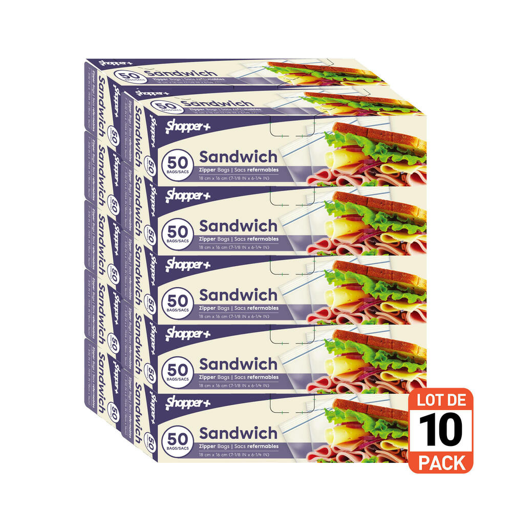 Leakproof Food Storage Sandwich Plastic Zipper Bags BPA Free, 50ct