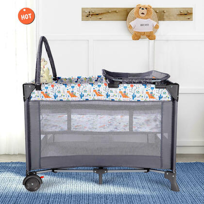 Portable Baby Play Yard, Grey - HISBABY™-OpenBox